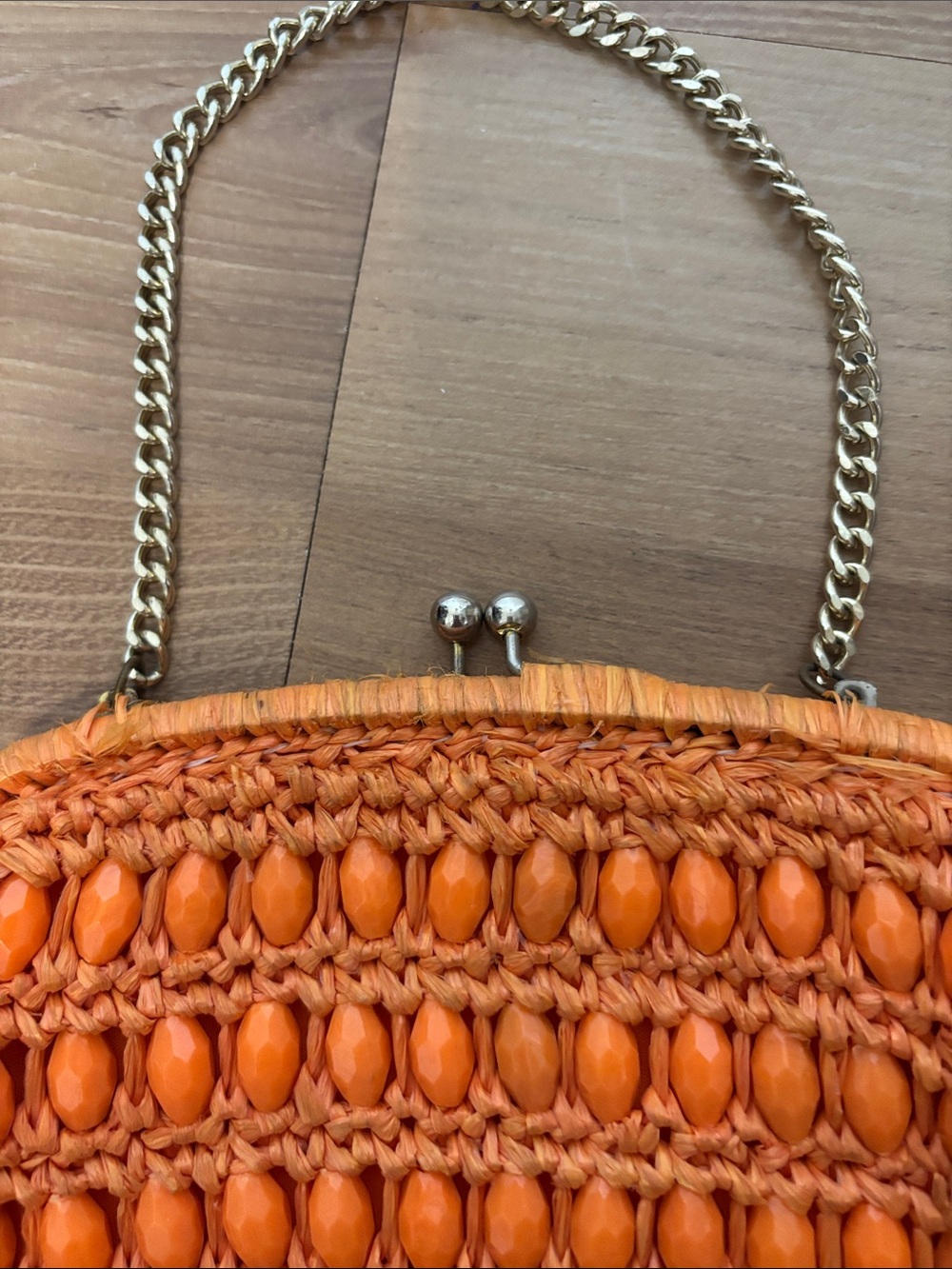 VINTAGE 60s Simpson’s Department Store Orange Raffia Beaded Clutch Bag - Picture 4 of 9